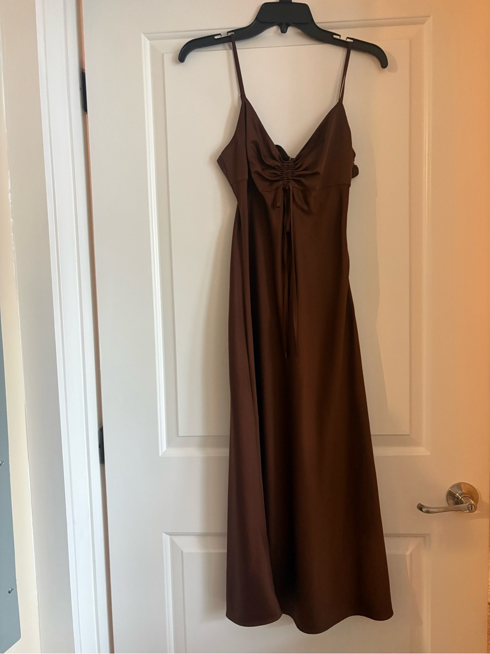 Forever 21 Brown Satin Midi Slip Dress with Front Tie